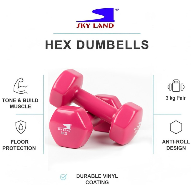 6kg Vinyl Dumbbell Set (3kg x 2) - PinkAnti-Roll Hex - Image 5