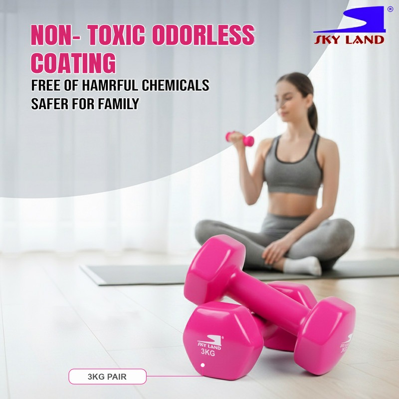 6kg Vinyl Dumbbell Set (3kg x 2) - PinkAnti-Roll Hex - Image 3