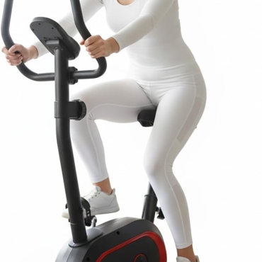 Upright Exercise Bike EM-1574, 8-Level Magnetic Resistance, 4KG Flywheel, Pulse Sensors, LED Monitor, Tablet Holder, F S App | Indoor Bike for Home Cardio & Full-Body Fitness, 100KG Capacity