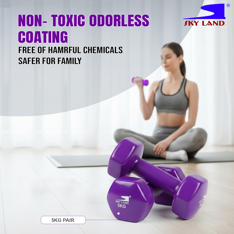 10kg Vinyl Dumbbell Set (5kg x 2) - Purple Anti-Roll Hex - Image 4