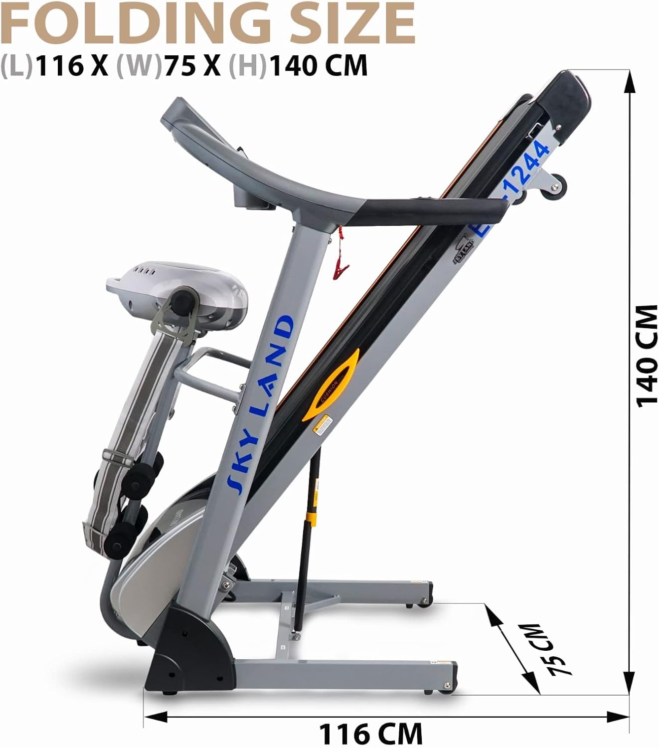 Treadmill for Home with Auto Incline, 5 HP Peak Foldable Running Machine, Home Gym Treadmill with Massage, Sit Up Bar, LCD Display, 120KG Capacity, Compact Cardio Fitness Equipment EM-1244 - Image 5