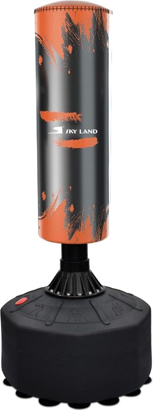 SKY LAND Punching Bag with Stand, 5.6ft Freestanding Kickboxing Bag for Adults, MMA, Muay Thai, Boxing Fitness Training Equipment, Portable Free-Standing Boxing Bag w/ Stable Suction Base ? EM-1833-O