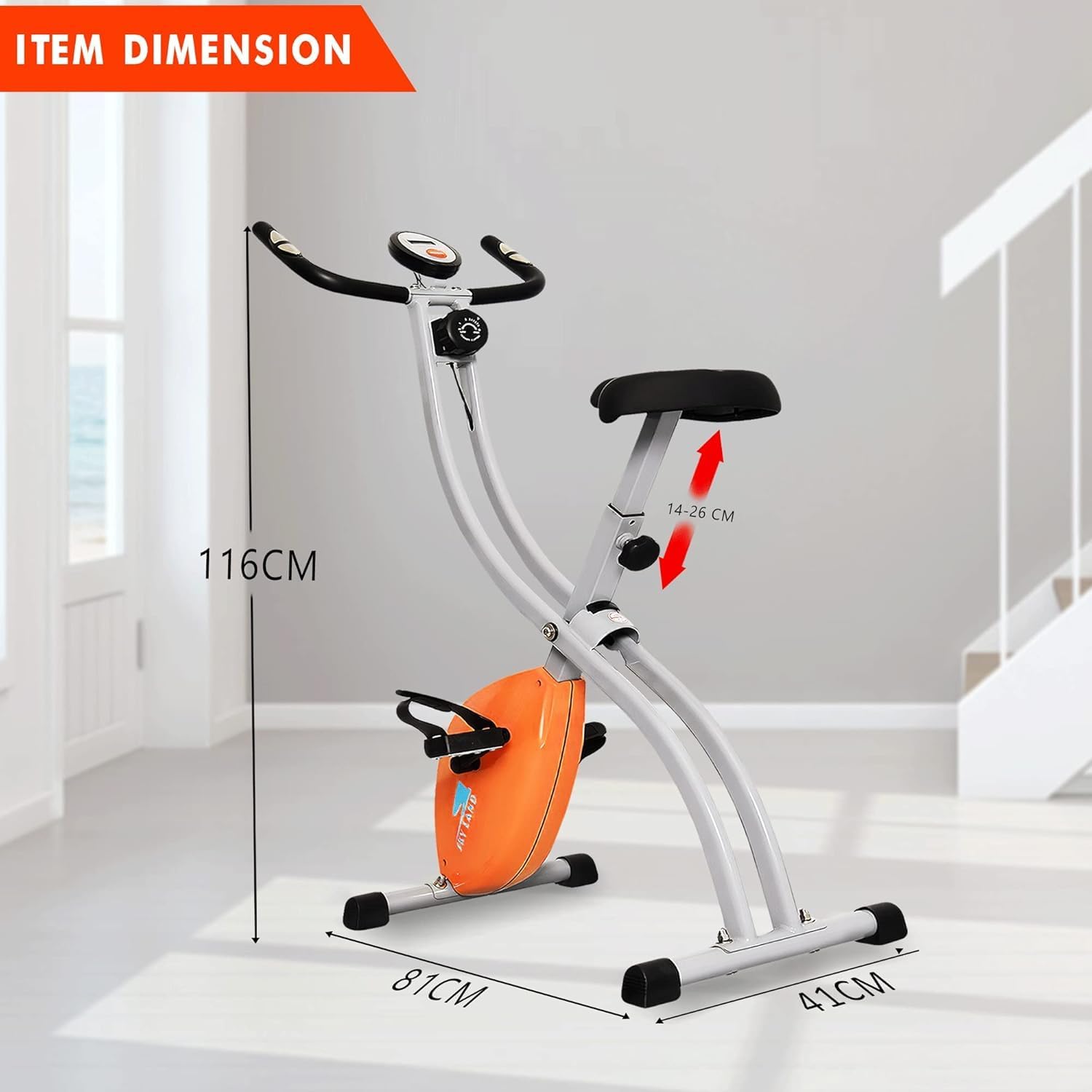 Portable Sports X bike Upright Exercise Bike With 8 Level Resistance, Stationary Exercise Bike Orange - EM-1539 - Image 6