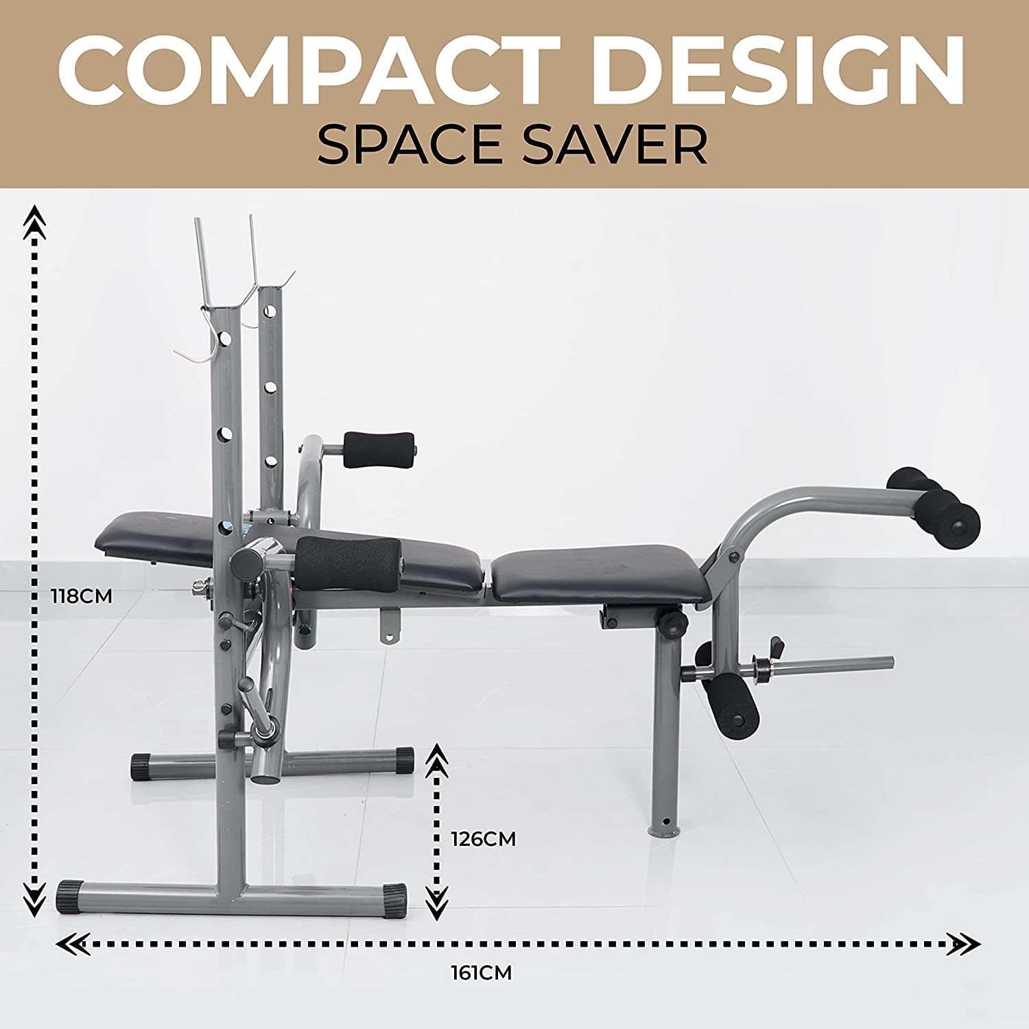 SKY LAND Adjustable & Foldable Multi-Function Weight Bench - EM-1820, Grey | Flat & Incline Bench with Bar Holder & Olympic Weight Storage (Weights Not Included) - Image 5