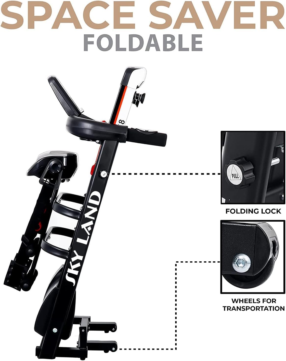 Foldable Treadmill | 4 HP Peak Motor Compact Running Machine with Massager, Sit Up Bar & Dumbbells | Home Use Black Treadmill EM-1258 - Image 6