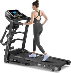 Treadmill With 4Hp Peak Motor | Compact Foldable Running Machine For Home With 3 Level manual incline, Treadmill With Massager Em-1279