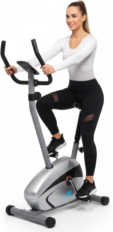 Upright Magnetic Exercise Bike ?C Stationary Indoor Cycling Bike with 8-Level Magnetic Resistance, LCD Display & Pulse Sensors ?C Adjustable Seat, Compact Home Gym Fitness Bike EM-1527