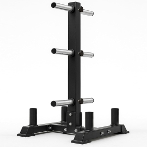 SKY LAND Olympic Weight Plate Rack Tree, 2-in-1 Storage Stand with 4 Vertical Barbell Holders & 6 Plate Pegs, Holds Up to 300kg, Home Gym Equipment, Heavy-Duty Steel, EM-9374