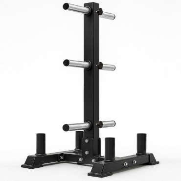 SKY LAND Olympic Weight Plate Rack Tree, 2-in-1 Storage Stand with 4 Vertical Barbell Holders & 6 Plate Pegs, Holds Up to 300kg, Home Gym Equipment, Heavy-Duty Steel, EM-9374