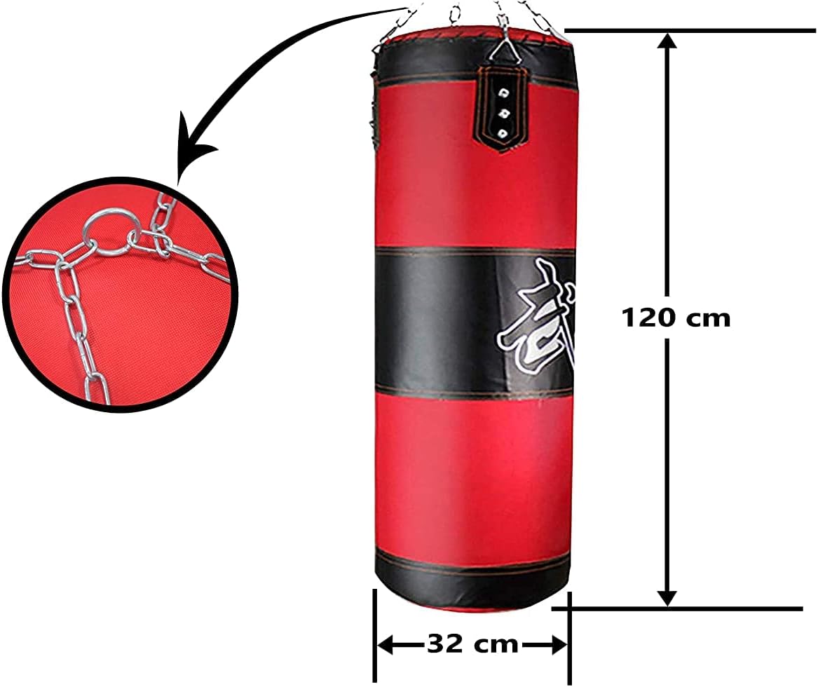 SKY LAND Professional Punching Bag EM-1849 - Heavy Duty Boxing Bag, Premium Synthetic Leather, Double-End Attachment Shock-Absorbent Fill- Red/Black, L-120cm, W-32cm, H-32cm - Image 2