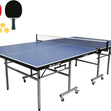 SKY LAND Indoor Tennis Table Set for Home, Official Size Foldable Ping Pong Table Play Unit with Wheels, Includes Rackets & Balls, Family Sports Equipment EM-8009