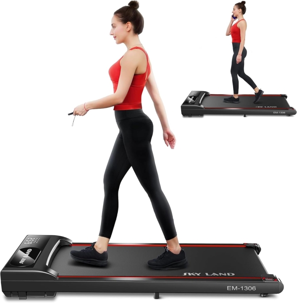 Walking Pad Treadmill | Compact Under Desk Walking Treadmill with Bluetooth, Remote Control & LED Display | Quiet Running Machine for Home & Office EM-1306
