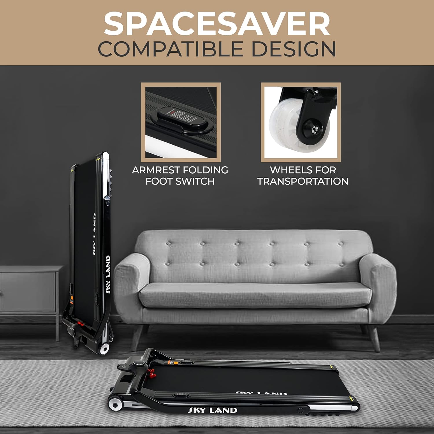 2-in-1 Foldable Treadmill with 4.0 HP Peak Motor, Walking Pad & Running Machine, Under Desk Treadmill with Remote Control, Bluetooth Speaker, Shock Absorption, 100 KG Capacity ?C EM-1269 - Image 5