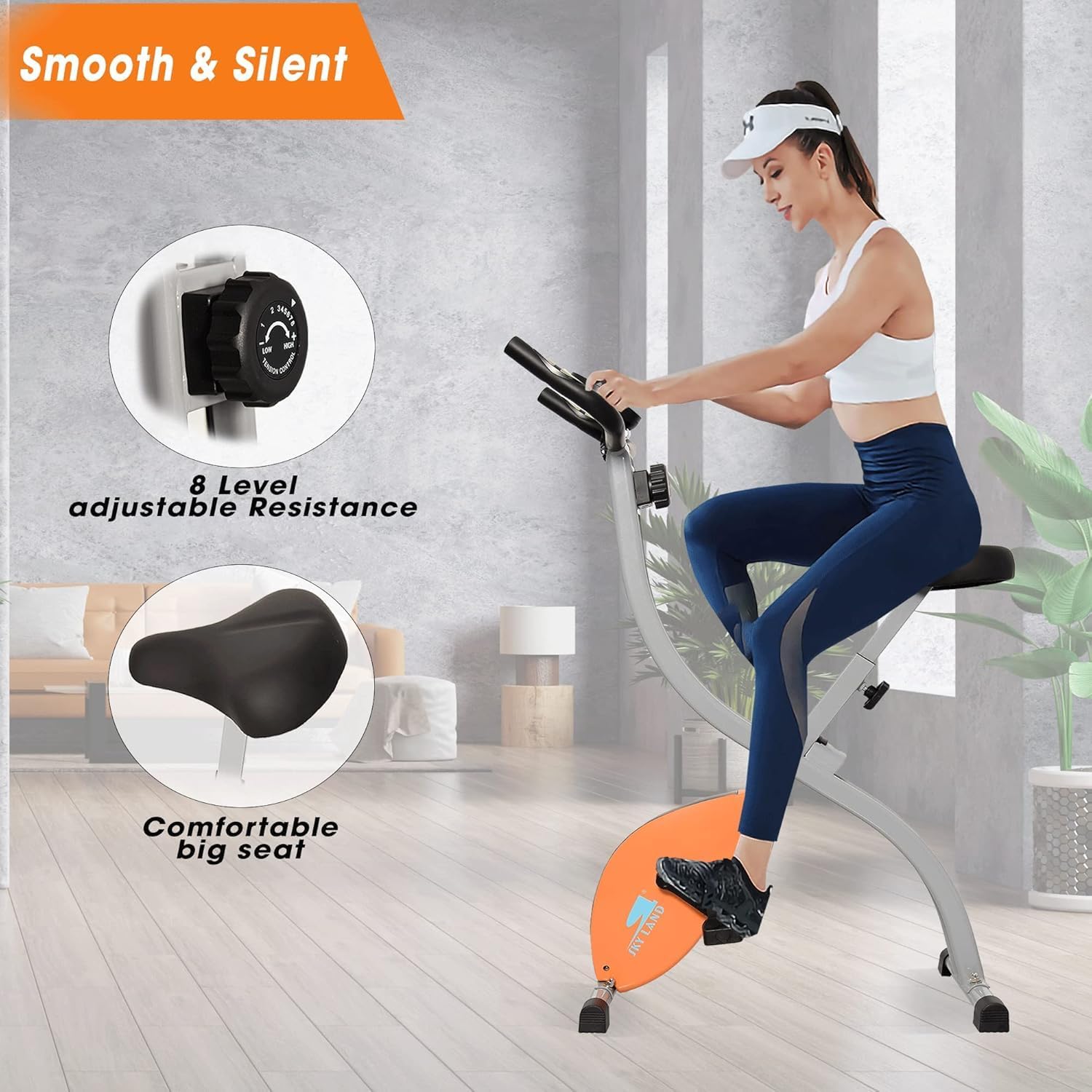 Portable Sports X bike Upright Exercise Bike With 8 Level Resistance, Stationary Exercise Bike Orange - EM-1539 - Image 4