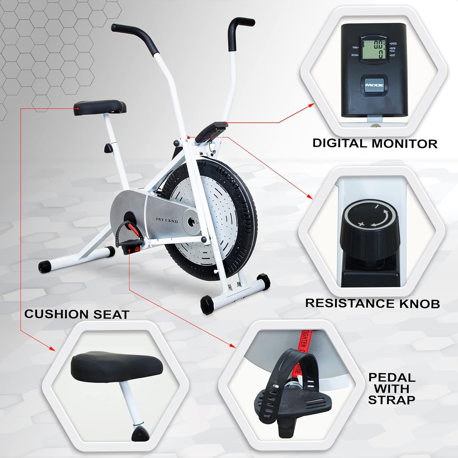 Orbitrek Fitness Exercise Air Cycle, Home Gym Air Bike with Movable Handles, Adjustable Resistance, Cushioned Seat & LCD Monitor, Full Body Cardio Workout, Gray/Black EM-1558 - Image 5