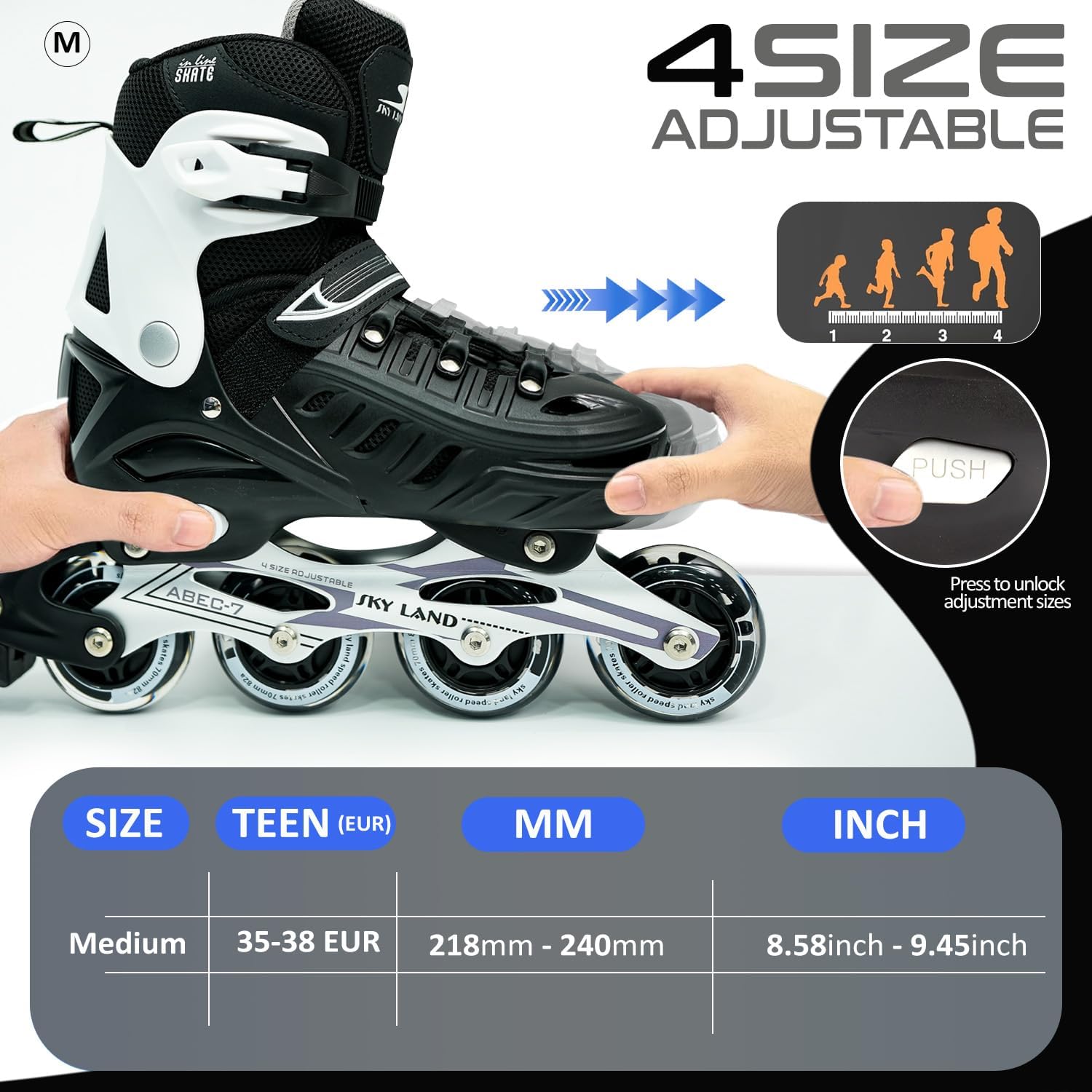 SKY LAND Professional Inline Skates for Kids and Teens with 8 Illuminated Wheels - Adjustable, Comfortable, and Safe - Image 3