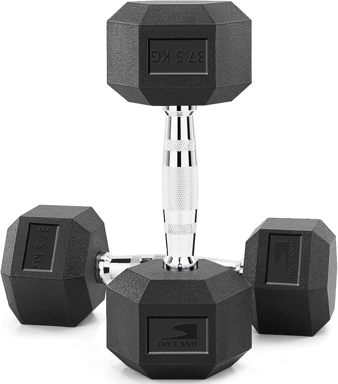 Hex Dumbbells 37.5kg Pair | Rubber Coated Cast Iron Weights