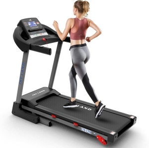 Foldable Treadmill, 6 HP Peak Motor Running Machine with 3-Level Manual Incline, Bluetooth Speaker, LCD Display & Hydraulic Foldable Design, Home Fitness Treadmill EM-1290