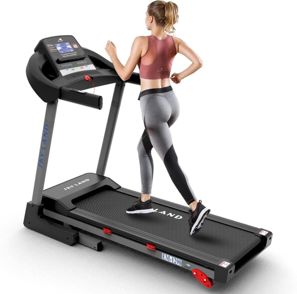Foldable Treadmill, 6 HP Peak Motor Running Machine with 3-Level Manual Incline, Bluetooth Speaker, LCD Display & Hydraulic Foldable Design, Home Fitness Treadmill EM-1290