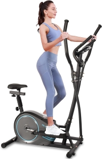 Exercise Bike |Eliptical Bike Magnetic Cross Trainer With FitShow App | Bidirectional Roller | 8-level Resistance | Multifunction Display & Tablet Rack For Home Gym Workout, EM-1563