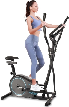 Exercise Bike |Eliptical Bike Magnetic Cross Trainer With FitShow App | Bidirectional Roller | 8-level Resistance | Multifunction Display & Tablet Rack For Home Gym Workout, EM-1563