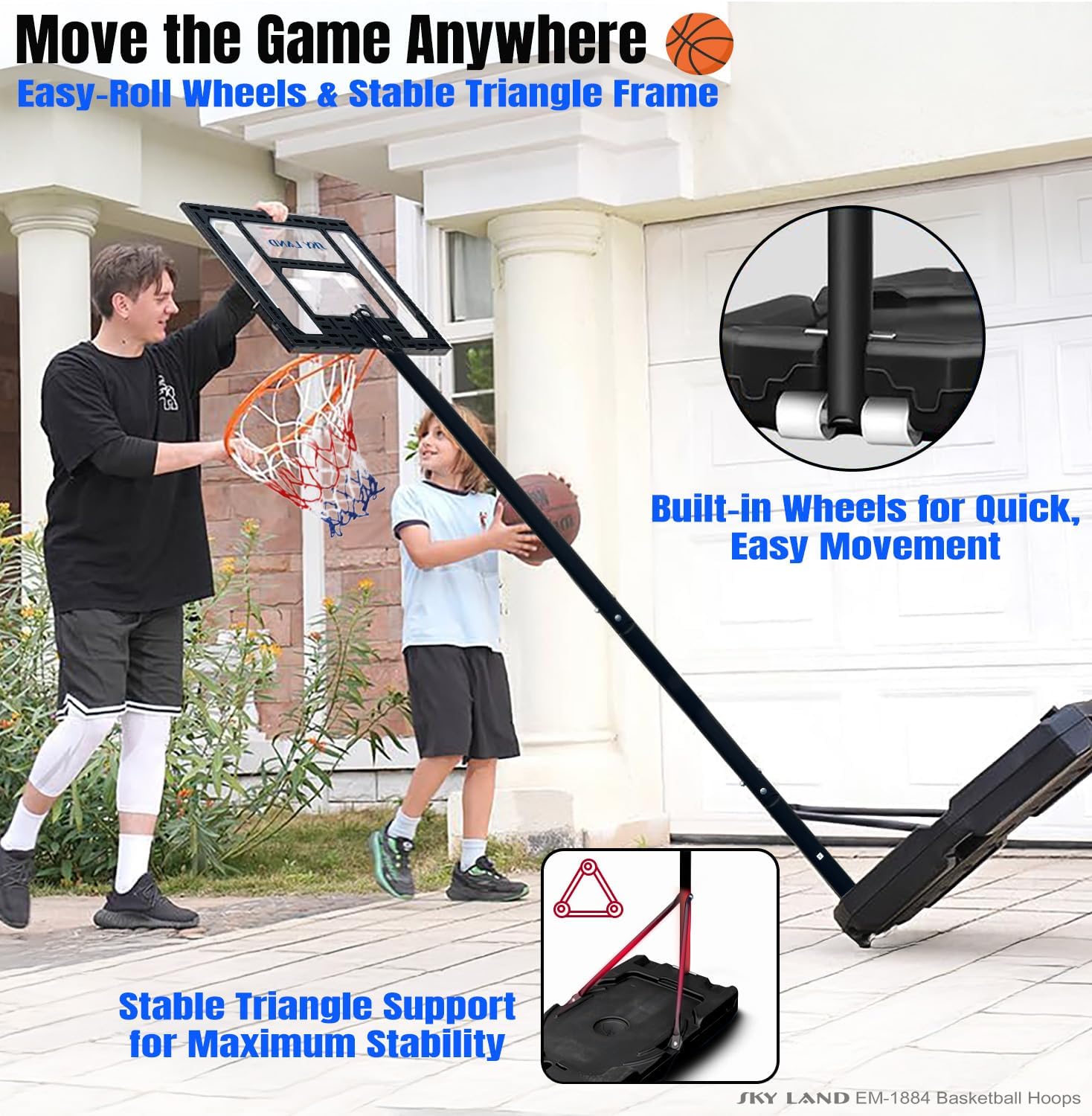 SKY LAND Adjustable Kids Basketball Hoop Set EM-1884 | Height 1.08m to 2.10m | 38cm Steel Rim, Fillable Base, PE+PET Backboard | Indoor & Outdoor Sports Game for Boys & Youth - Image 3