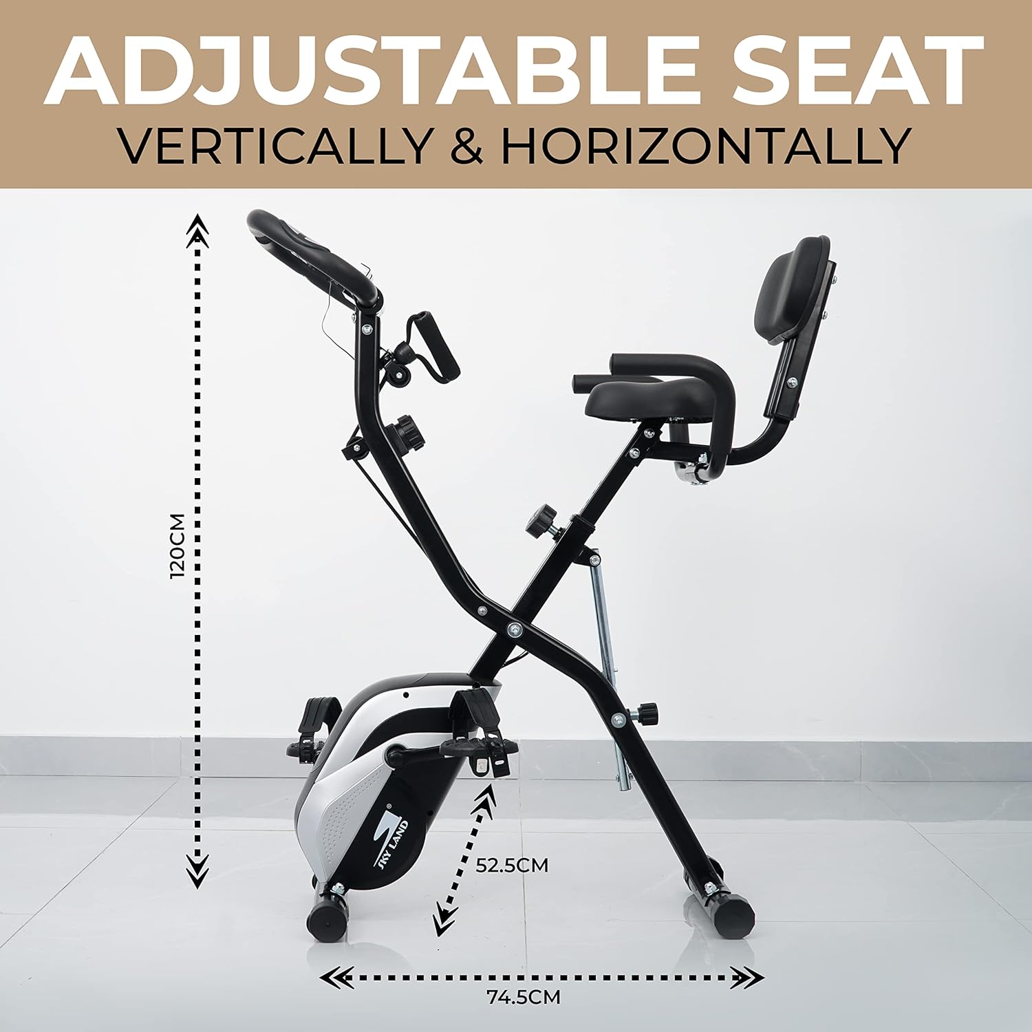 Foldable Exercise Bike, 4-in-1 X-Bike for Indoor Cycling with Arm Resistance Bands, Stationary Fitness Bike with Digital LCD Monitor & 10-Level Adjustable Magnetic Resistance EM-1549 - Image 5