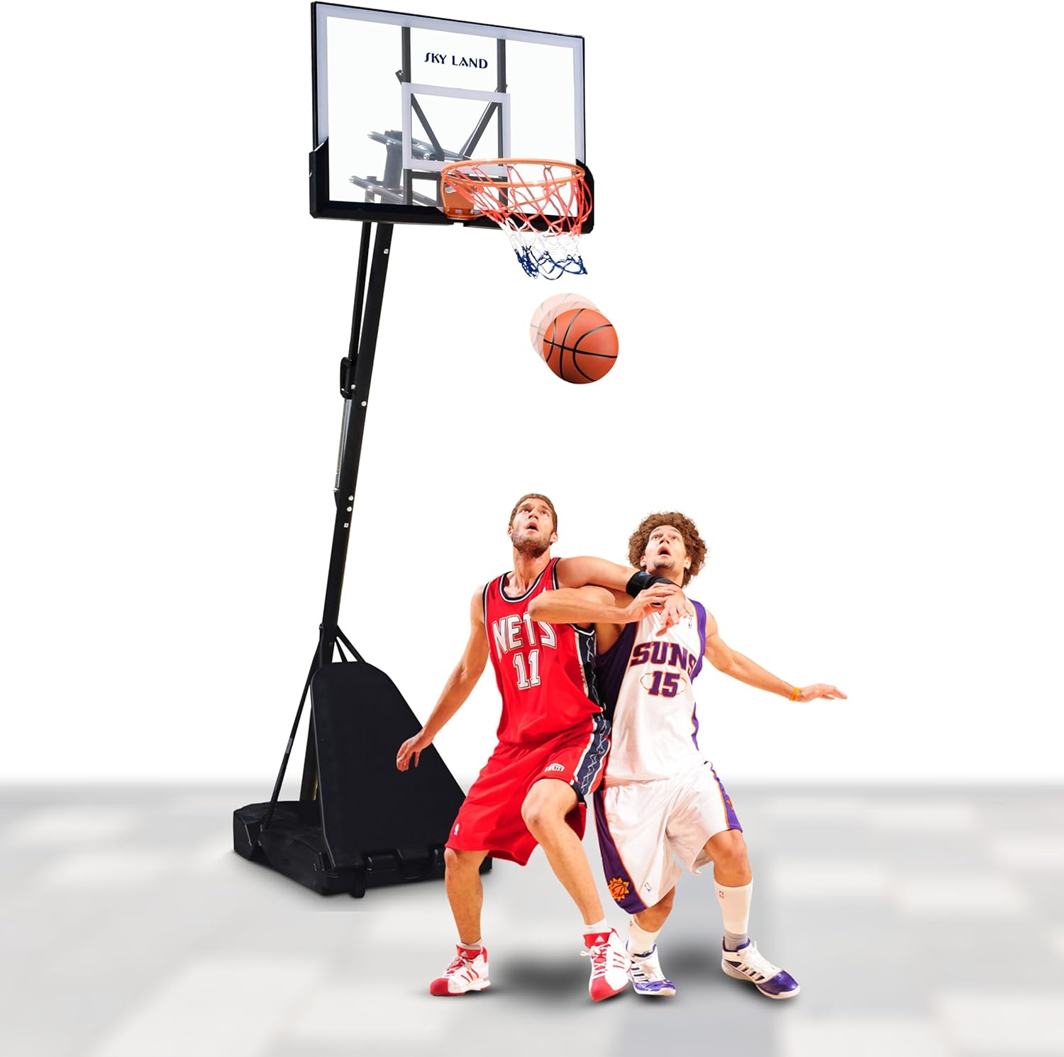 SKY LAND Adjustable Basketball Hoop System | 8-10 ft Height, 44" Shatterproof Backboard, Portable Basketball Stand for Kids & Adults, Indoor/Outdoor Sports Equipment - EM-1875 - Image 5