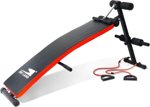 SKY LAND Exercise Bench EM-1856, Multi-Function Curved Sit-Up Bench for Abs & Full Body Workout, Foldable Bench Press Home Gym with Adjustable Leg Support & Resistance Ropes