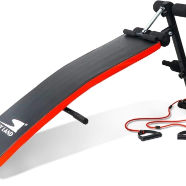 SKY LAND Exercise Bench EM-1856, Multi-Function Curved Sit-Up Bench for Abs & Full Body Workout, Foldable Bench Press Home Gym with Adjustable Leg Support & Resistance Ropes