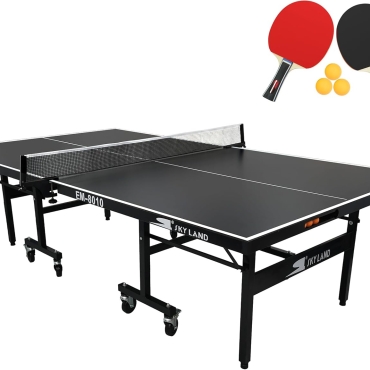 SKY LAND Outdoor Tennis Table 9x5 FT, Foldable Ping Pong Play System with Waterproof Panels, Professional TT Table Setup for Indoor or Outdoor Use, Easy Storage Design EM-8010