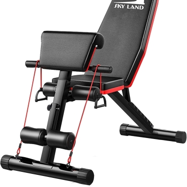 SKY LAND Adjustable Weight Bench EM-1857 | Multi-Function Strength Training Bench with Elastic Resistance Ropes, Foldable Design, Heavy-Duty Steel Frame for Home Gym Workout – 130KG Capacity