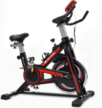 Exercise Bike, Indoor Cycling Spin Bike For Cardio & Strength Training Workouts Water Bottle Holder -Adjustable Height For Home Use, EM 1561, Red