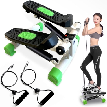 Steppers for Exercise, Mini Stair Stepper With Resistance Rope, Desk Step Machine with Dual Resistance Bands, Full Body Cardio Workout Equipment With LCD Display- EM-2182