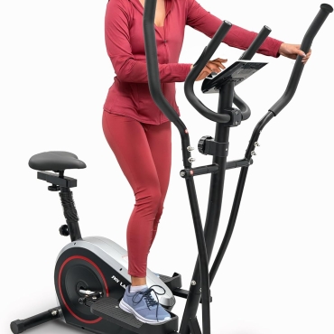 Magnetic Elliptical Cross Trainer Bike | 8-Level Magnetic Resistance | LED Display | FitShow App | Home Gym Cardio Workout | Quiet & Smooth Motion | Seat Included | 100Kg Capacity EM-1572