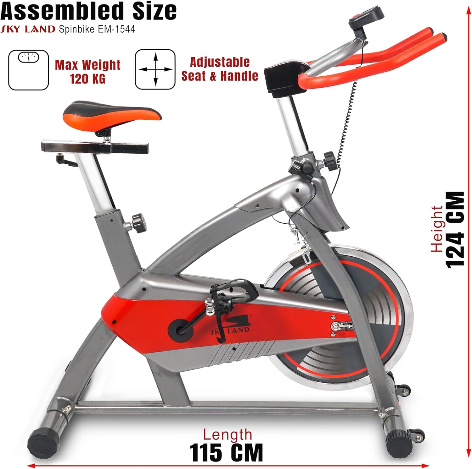 Spin Bike for Home Gym | 10kg Flywheel, Adjustable Resistance & Seat | Stationary Exercise Bike with LCD Monitor, Silent Belt Drive, and Comfortable Cushion, EM-1544 - Image 3