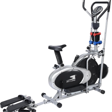 5-in-1 Orbitrek Exercise Bike | Elliptical Cycle with Stepper, Twister & Dumbbells | Adjustable Resistance | LCD Monitor & Cushioned Seat | Full-Body Home Gym Workout | EM-1133