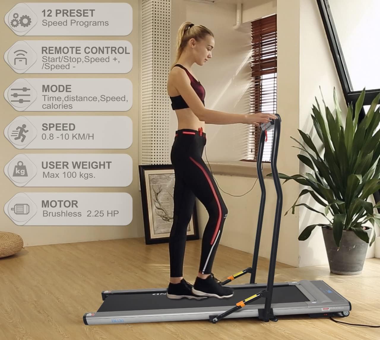 2-in-1 Foldable Treadmill | Ultra-Thin Walking Pad, 2.25HP Quiet Brushless Motor, LED Display & FS App | Under-Desk Treadmill for Home & Office, Compact Running Machine ?C EM-1263 - Image 4