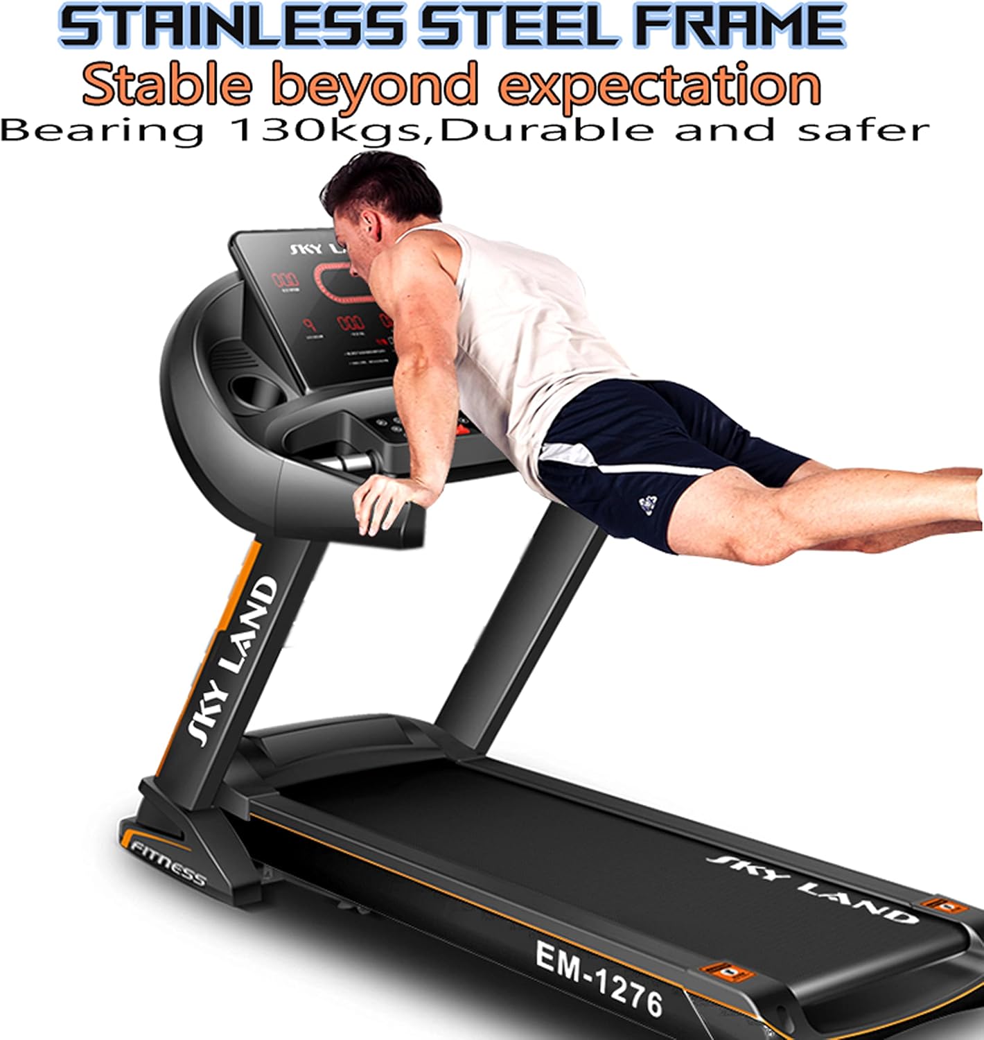 Foldable Treadmill 5.5 HP Peak Motor | Auto Incline, Bluetooth Speaker, LED Display | 130 KG Capacity Running Machine for Home EM-1276 (Black) - Image 6