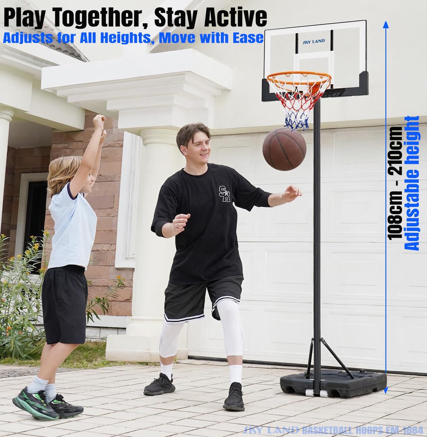 SKY LAND Adjustable Kids Basketball Hoop Set EM-1884 | Height 1.08m to 2.10m | 38cm Steel Rim, Fillable Base, PE+PET Backboard | Indoor & Outdoor Sports Game for Boys & Youth - Image 2