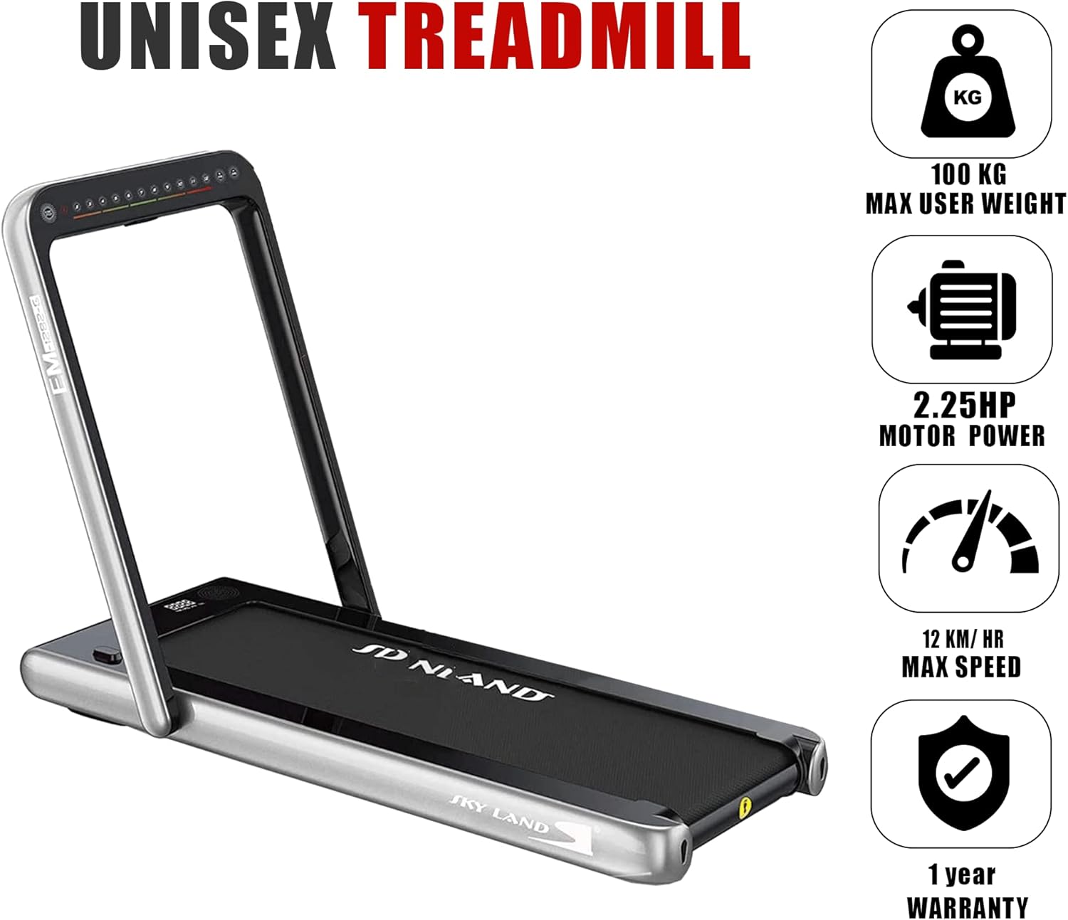 2-in-1 Walking Pad & Foldable Treadmill | 2.25 HP Motor, Auto Speed, Bluetooth Speaker, LED Display | Compact Home & Office Running Machine EM-1282-G - Image 2