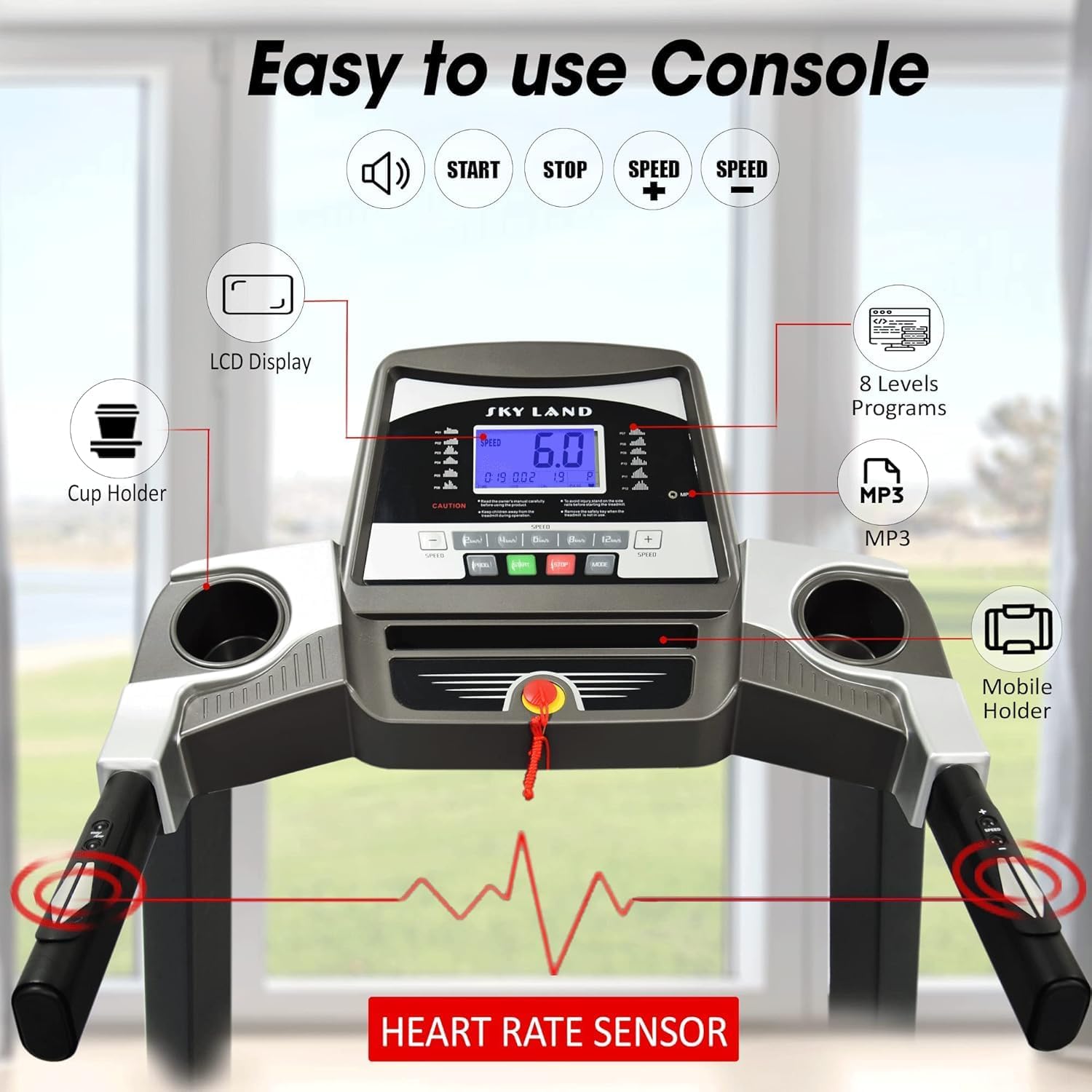 Foldable Treadmill with Massager & Speaker | 4 HP Peak Motor, 12 Preset Workouts, Bluetooth & FS App | Auto Incline, LCD Display, Hydraulic Soft Drop | Running Machine for Home ?C EM-1249 - Image 10