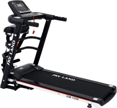 Foldable Treadmill | 4 HP Peak Motor Compact Running Machine with Massager, Sit Up Bar & Dumbbells | Home Use Black Treadmill EM-1258