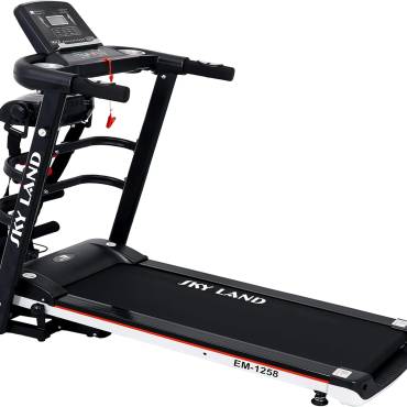 Foldable Treadmill | 4 HP Peak Motor Compact Running Machine with Massager, Sit Up Bar & Dumbbells | Home Use Black Treadmill EM-1258