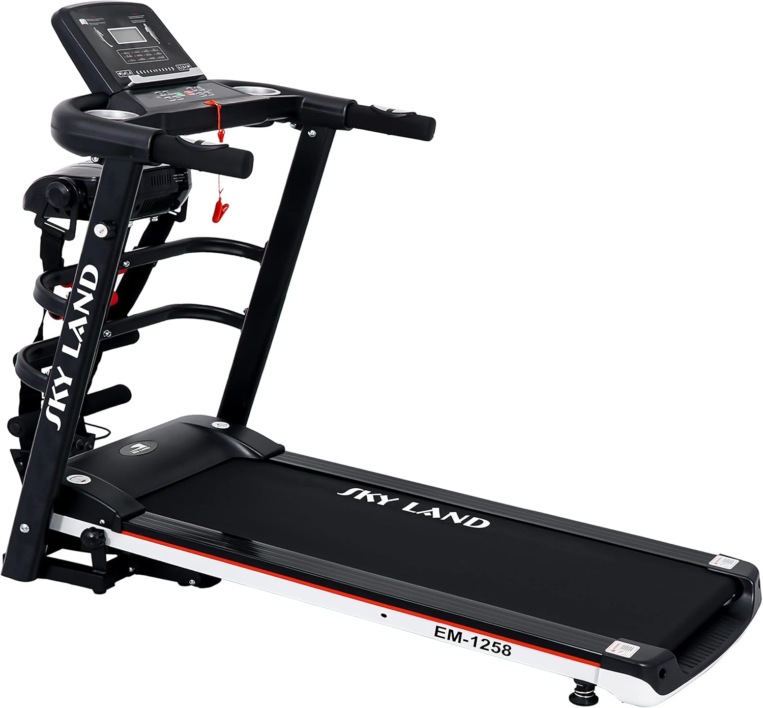 Foldable Treadmill | 4 HP Peak Motor Compact Running Machine with Massager, Sit Up Bar & Dumbbells | Home Use Black Treadmill EM-1258