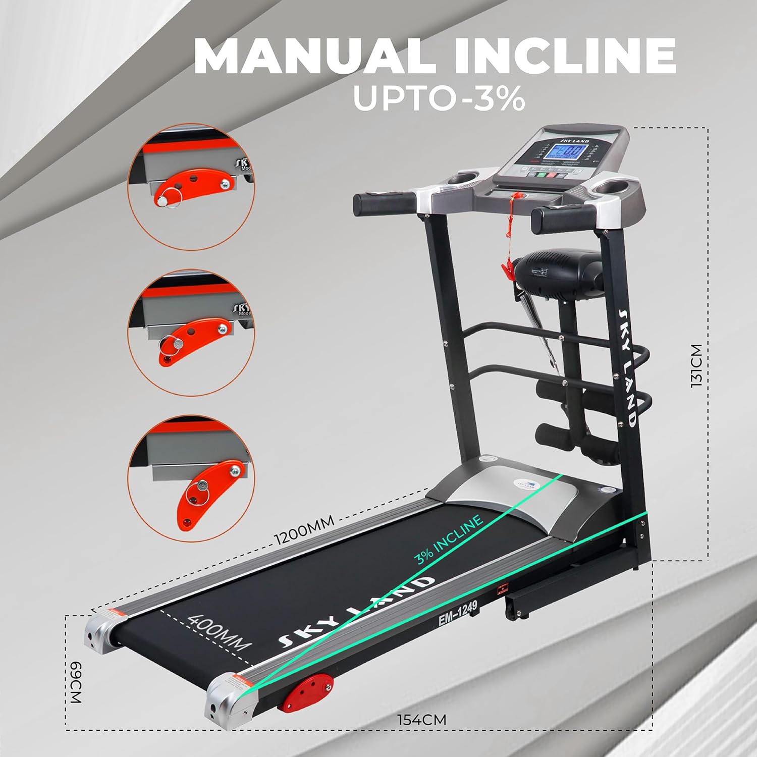 Foldable Treadmill with Massager & Speaker | 4 HP Peak Motor, 12 Preset Workouts, Bluetooth & FS App | Auto Incline, LCD Display, Hydraulic Soft Drop | Running Machine for Home ?C EM-1249 - Image 6