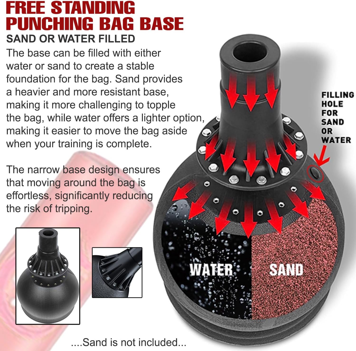 SKY LAND 1.6M Free-Standing Boxing Bag with Stand ? Punching Bag with Sand/Water Fillable Base ? Durable Kickboxing Bag for Adults & Kids ? Training Equipment for Home Gym - Image 6