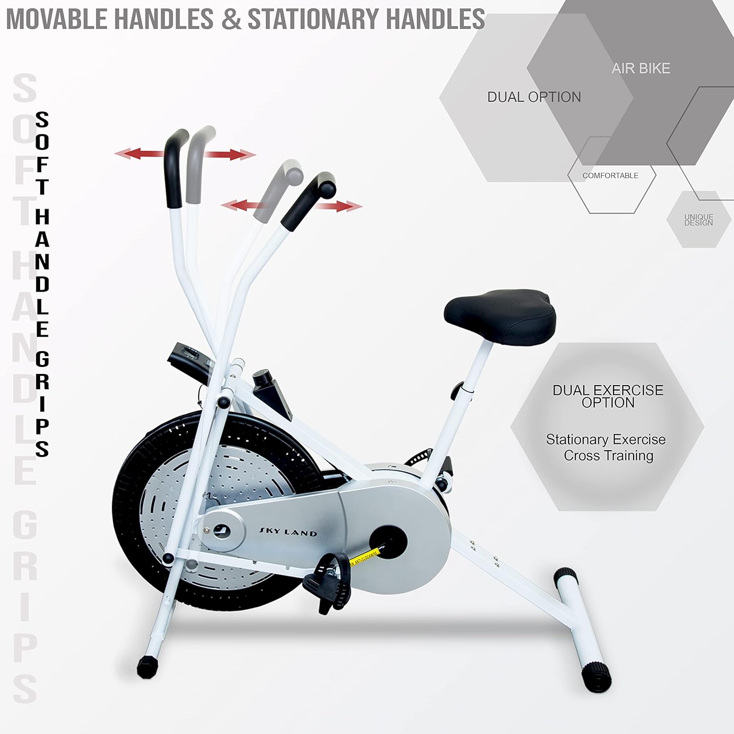 Orbitrek Fitness Exercise Air Cycle, Home Gym Air Bike with Movable Handles, Adjustable Resistance, Cushioned Seat & LCD Monitor, Full Body Cardio Workout, Gray/Black EM-1558 - Image 2