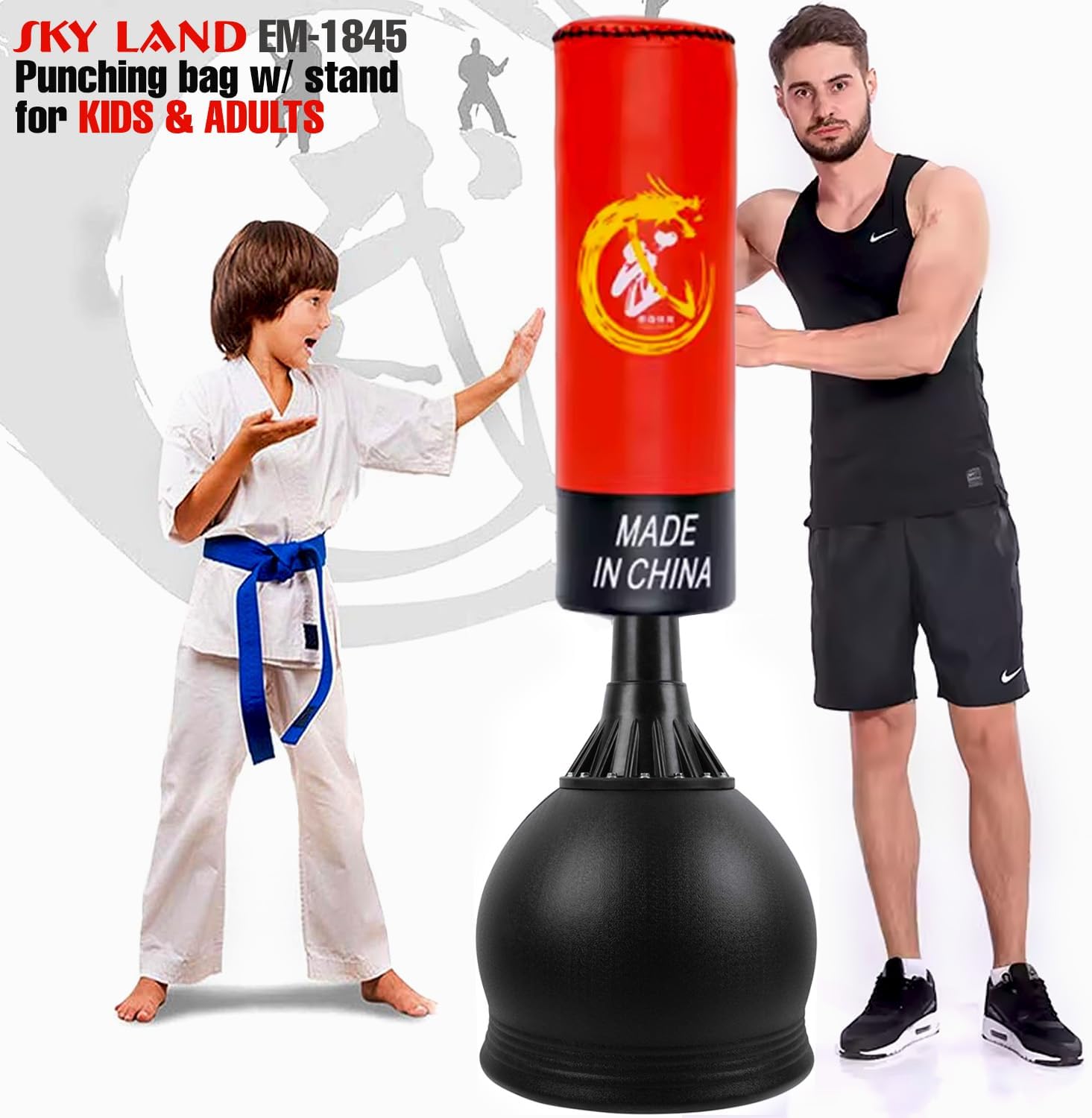 SKY LAND 1.6M Free-Standing Boxing Bag with Stand ? Punching Bag with Sand/Water Fillable Base ? Durable Kickboxing Bag for Adults & Kids ? Training Equipment for Home Gym - Image 4