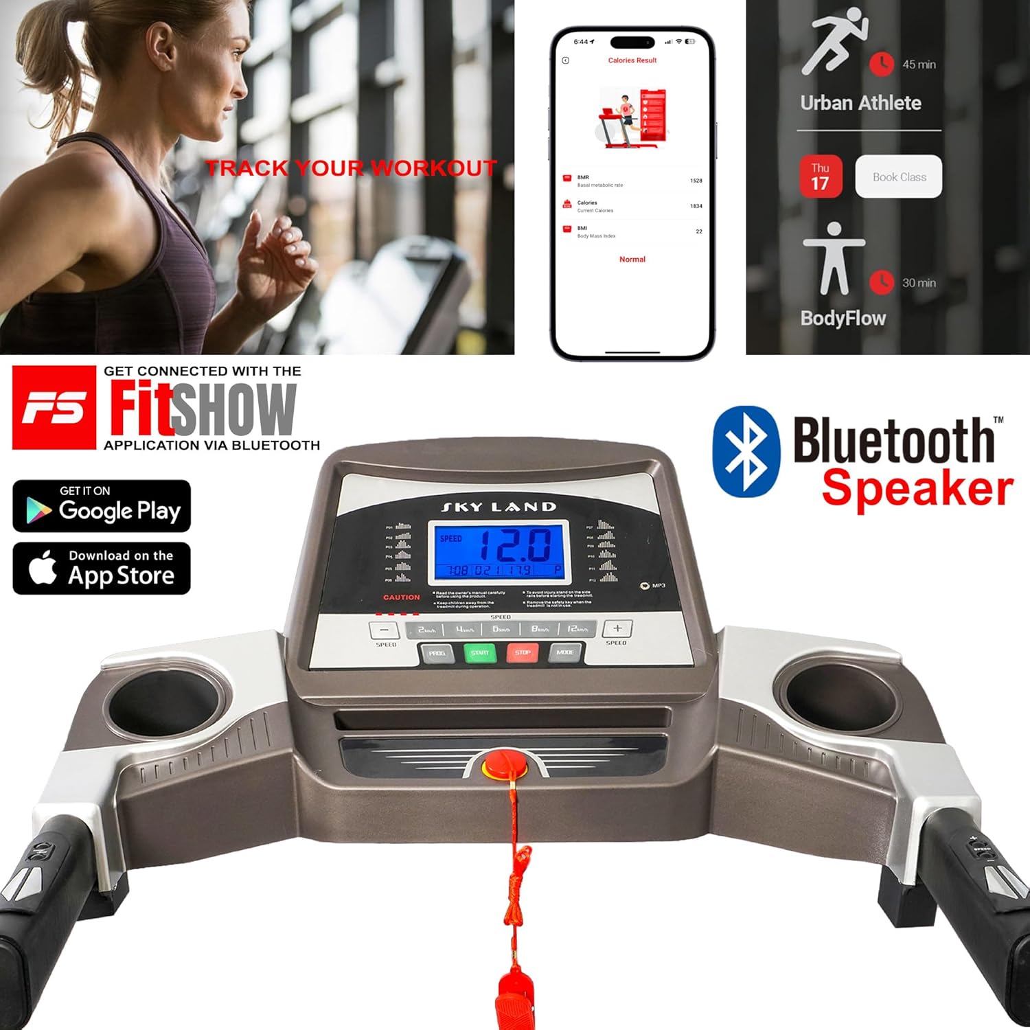 Foldable Treadmill with Massager & Speaker | 4 HP Peak Motor, 12 Preset Workouts, Bluetooth & FS App | Auto Incline, LCD Display, Hydraulic Soft Drop | Running Machine for Home ?C EM-1249 - Image 5